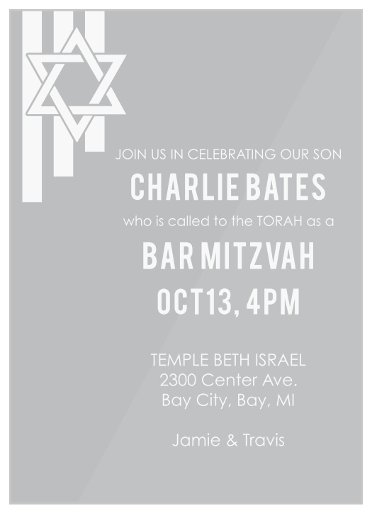 Bring family and friends together to attend your child's coming-of-age ceremony with our Hanging Banners Clear Bar Mitzvah Invitations.
