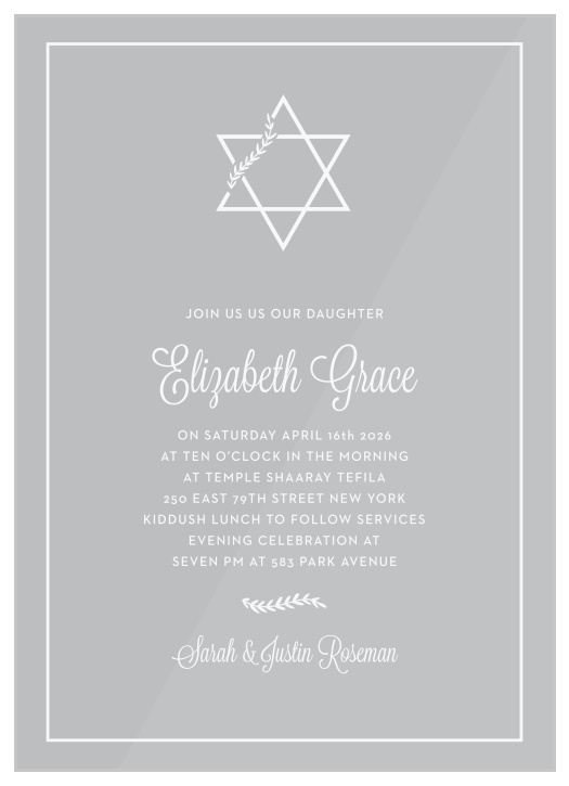 Bring your cherished family and friends together to celebrate one of the most important moments of your child's life with our Gilded Vine Clear Bat Mitzvah Invitations.