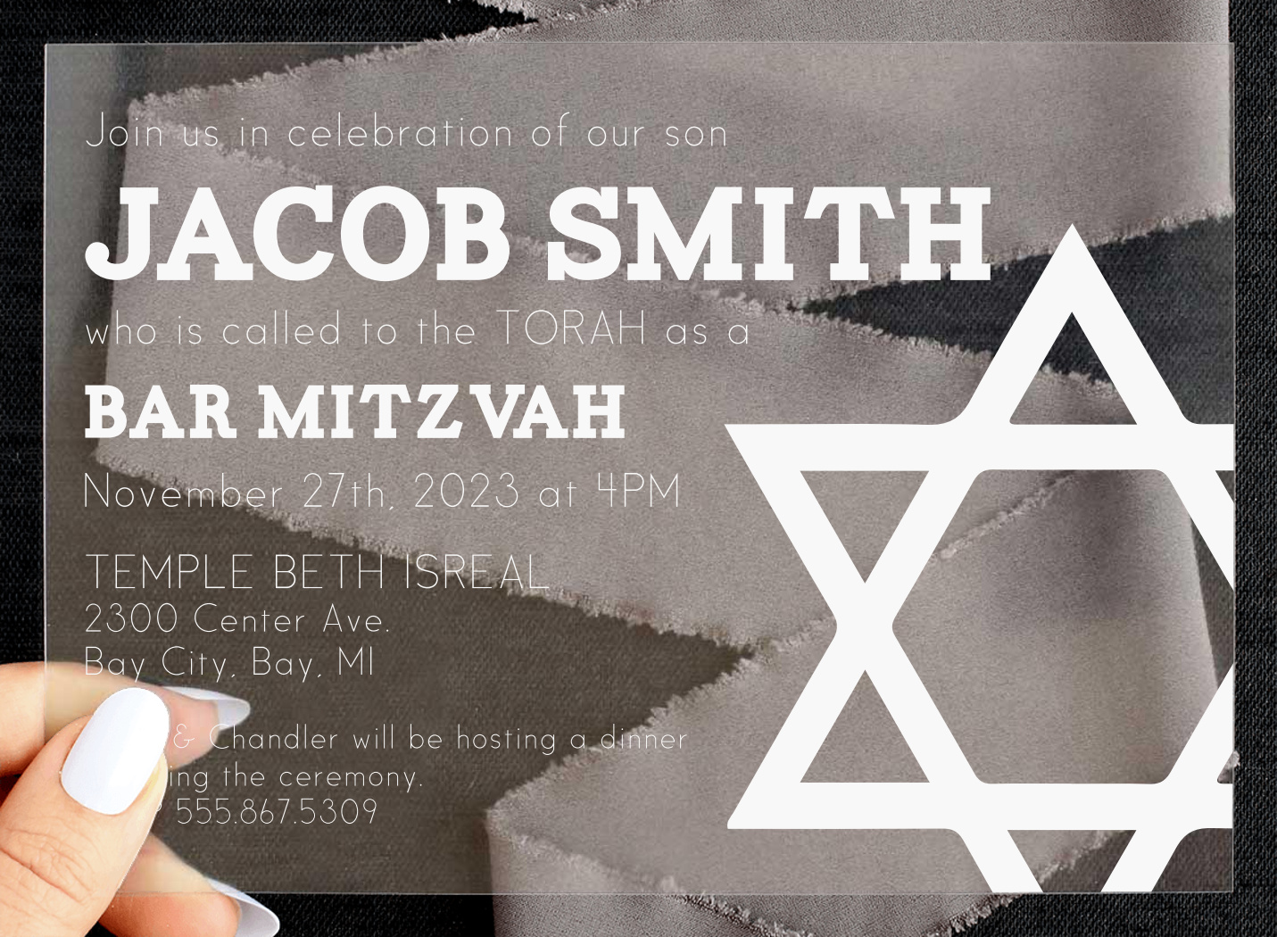 Subtle Watermark Clear Bar Mitzvah Invitations
