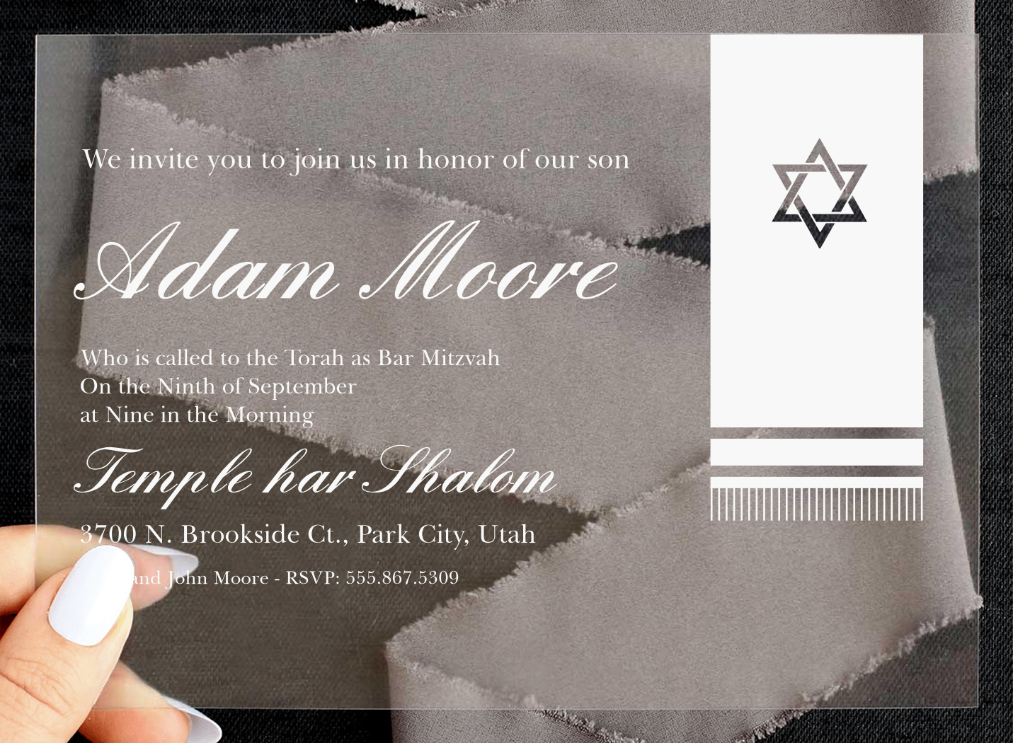 Prayer Shawl Clear Bar Mitzvah Invitations