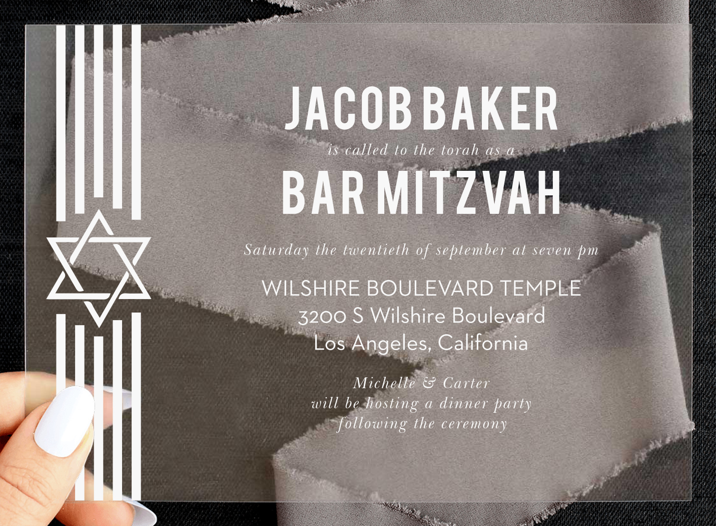 Trailing Ribbon Clear Bar Mitzvah Invitations