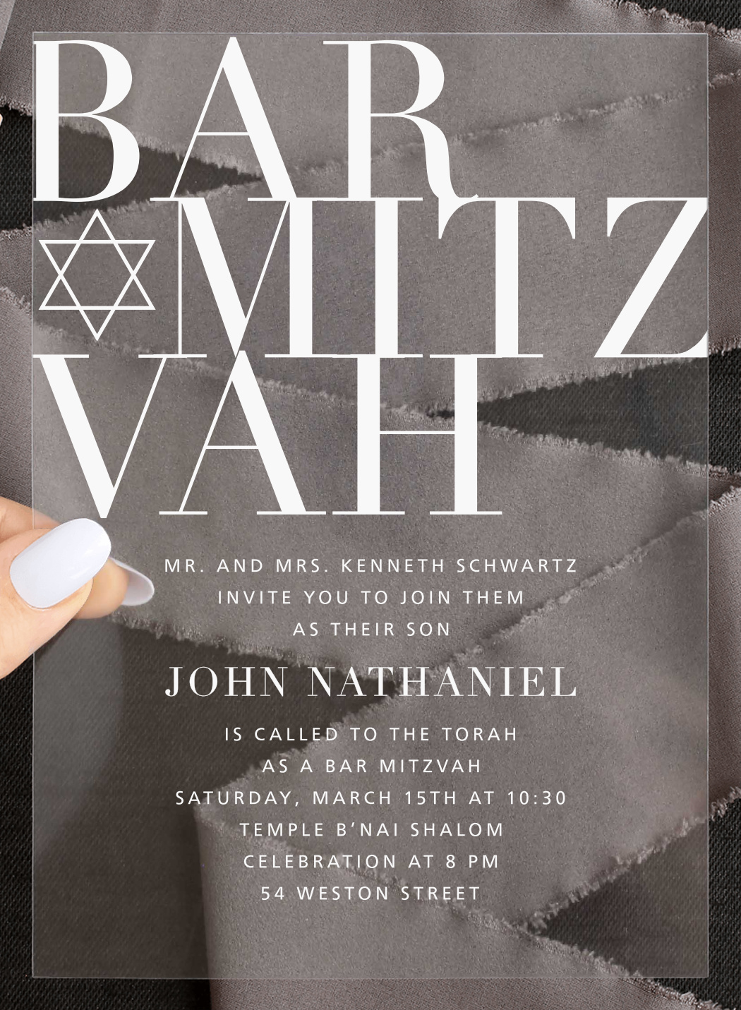 Bold Mitzvah Clear Bar Mitzvah Invitations