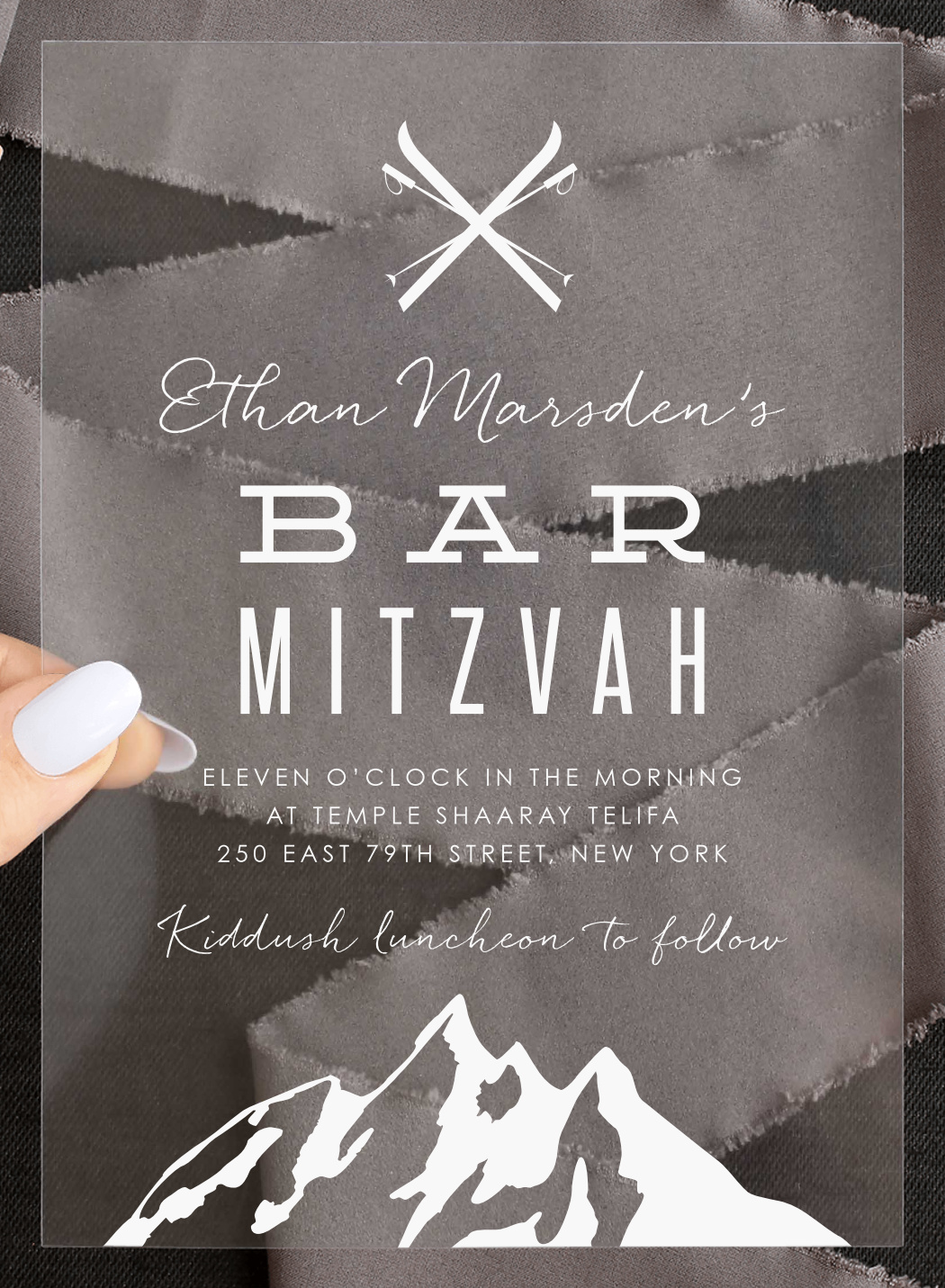 Ski Mountain Clear Bar Mitzvah Invitations