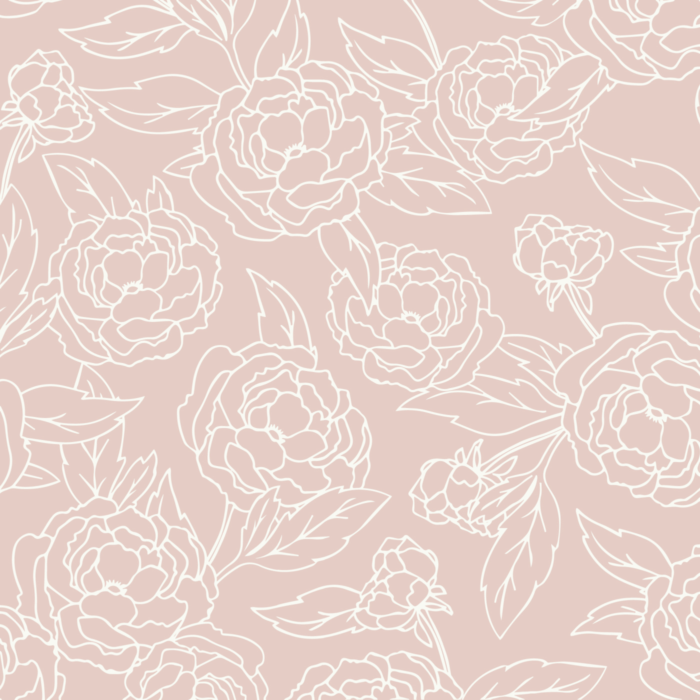 Outlined Peonies Wallpaper