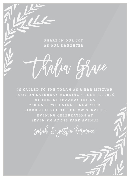 Make your child’s big day one to remember with our Building Blocks Clear Bat Mitzvah Invitations.