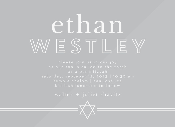 Be sure cherished friends and family are in attendance for your son's important day when you send out our Cutting Edge Clear Bar Mitzvah Invitations.