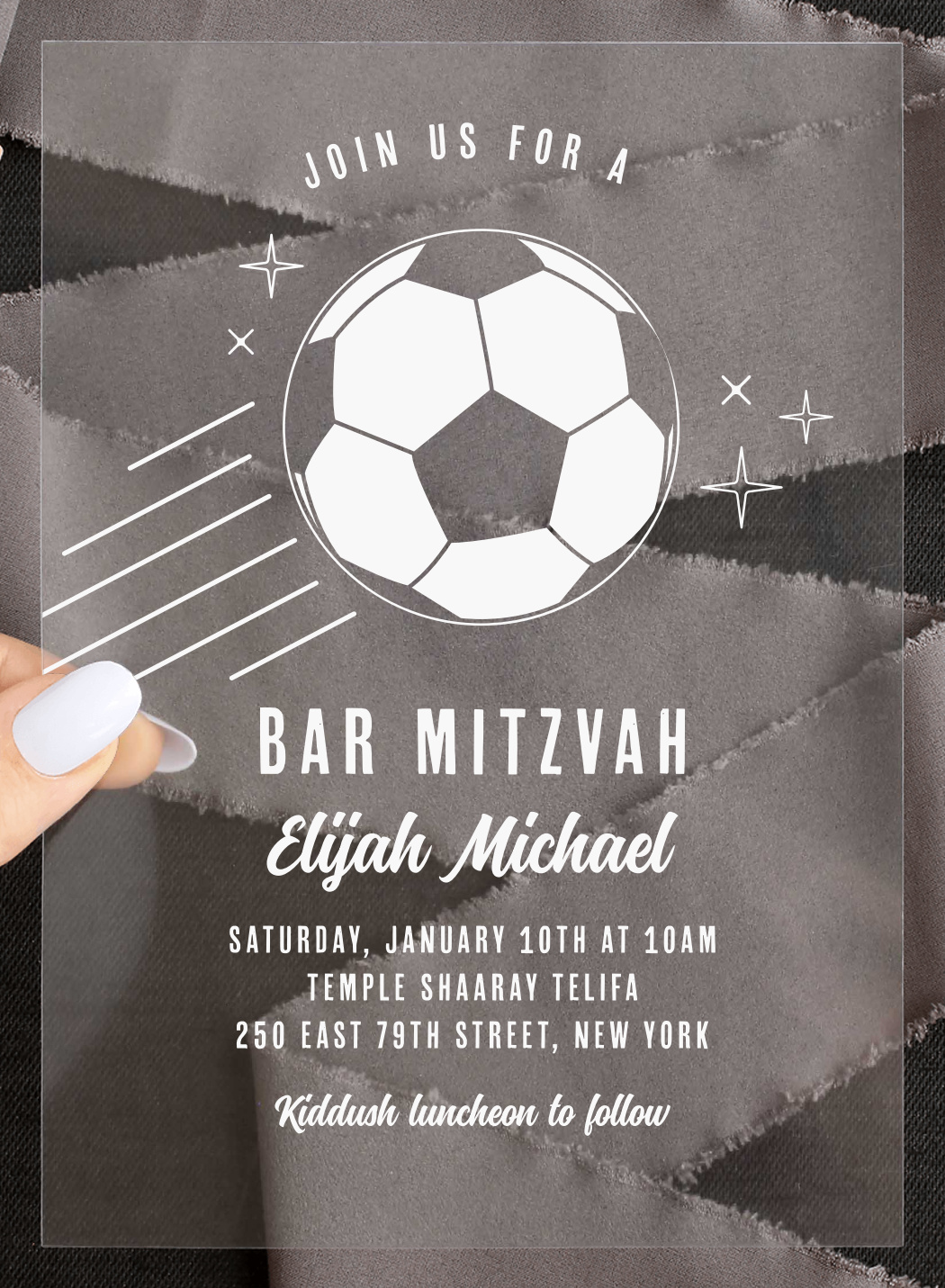 Soccer & Stripes Clear Bar Mitzvah Invitations