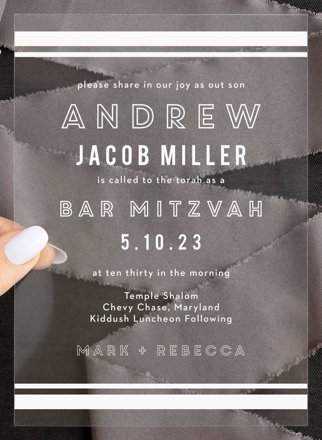 Contemporary Lines Clear Bar Mitzvah Invitations