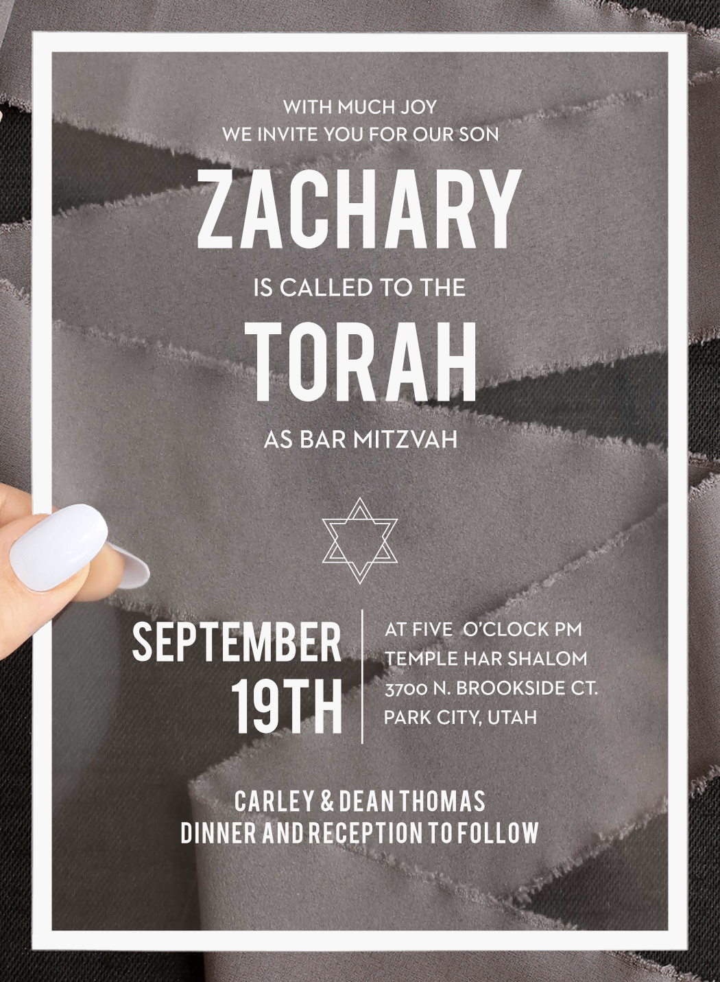 Simply Bordered Clear Bar Mitzvah Invitations
