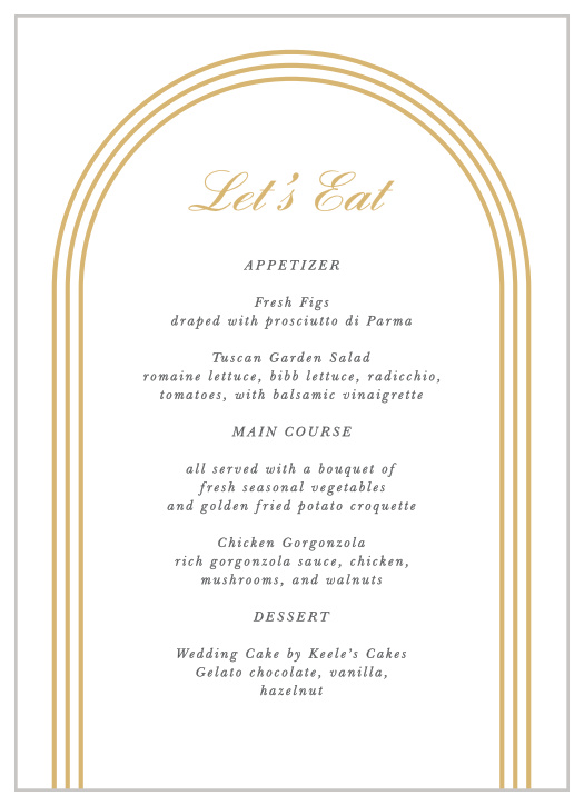 Our Simple Elegant Wedding Menus let family and friends know what mouthwatering foods will be served at your reception.