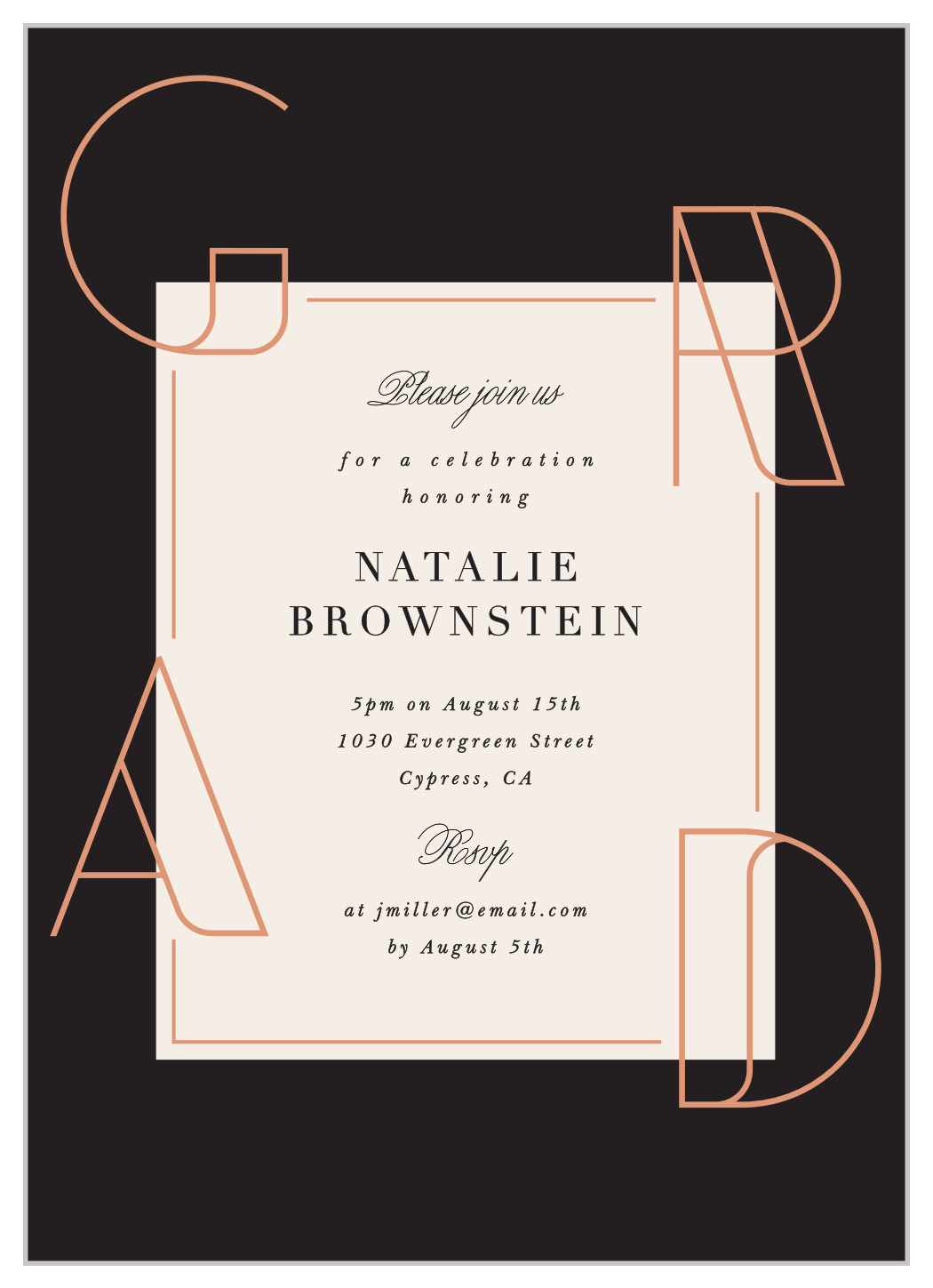 Outlined Grad Graduation Invitations by Basic Invite