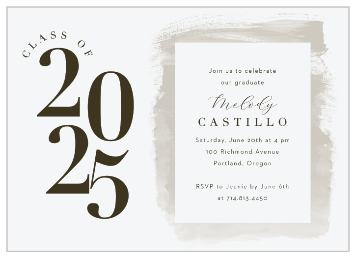 Bring family and friends together to celebrate your academic achievement with our Painted Swash Graduation Invitations.