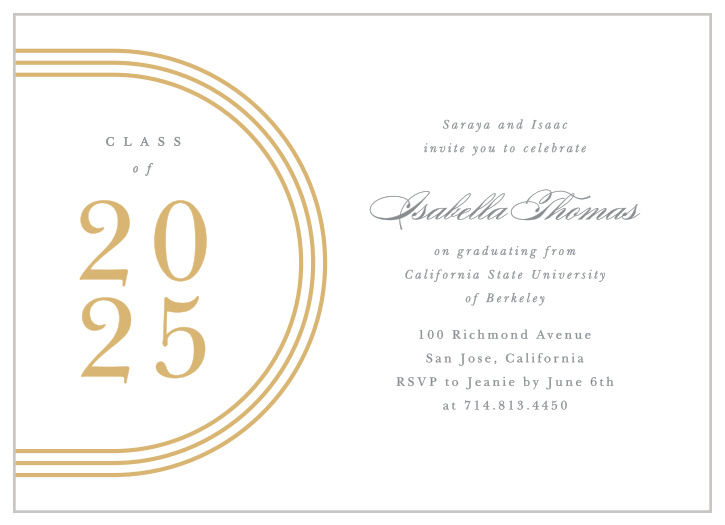 You’ve earned this day, so celebrate in style with our Gold Lines Graduation Invitations.