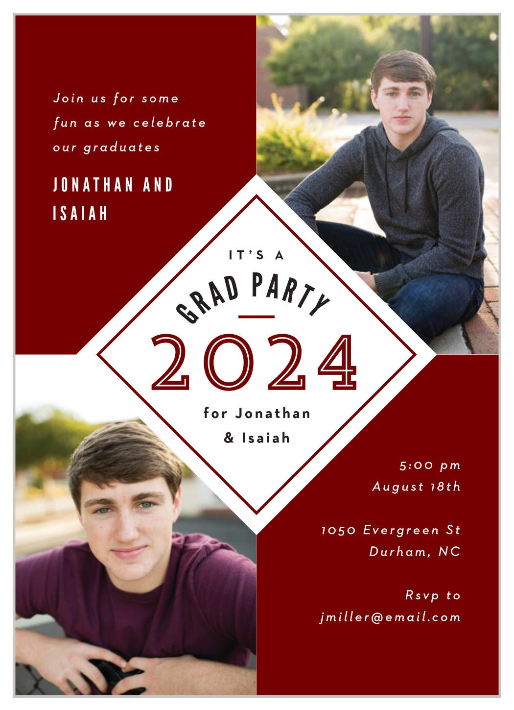 Twin Portraits Graduation Invitations by Basic Invite