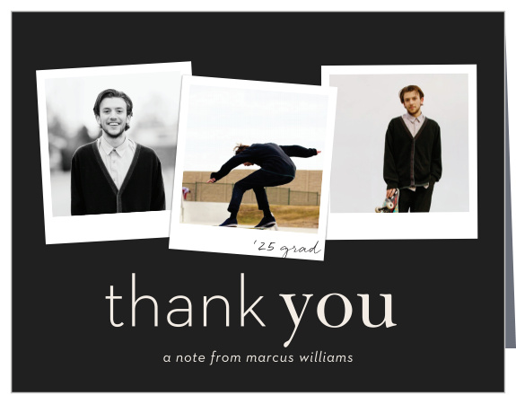 Our Mod Polaroids Graduation Thank You Cards express gratitude for the support and presence of loved ones at your celebration.