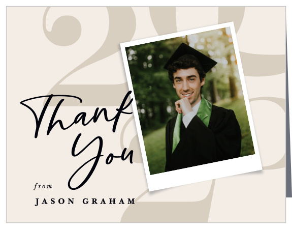 Thank your loved ones for their endless support of your achievements, with our Classic Polaroid Graduation Thank You Cards!