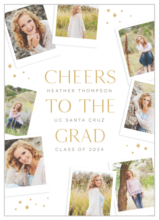 Let your loved ones know of your recent achievements with our Cheers Collage Graduation Announcements!