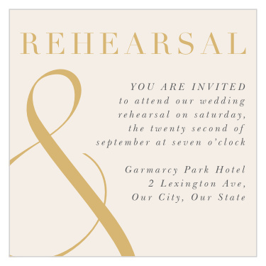 Practice makes perfect! Bring family and friends together the night before your wedding with our Modern Ampersand Rehearsal Cards.