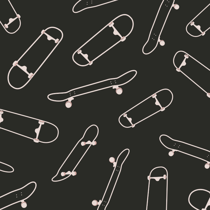 Add a playfully punk atmosphere to your kid's space with our Skateboard Decks peel and stick removable wallpaper.