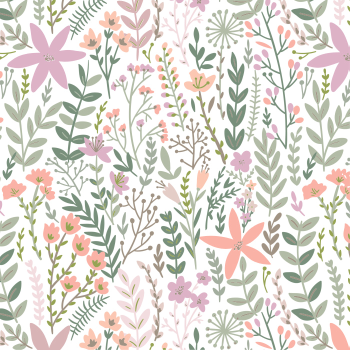 Create a playful garden of imagination and possibility in your own home with our Whimsical Wildfield peel and stick removable wallpaper. 