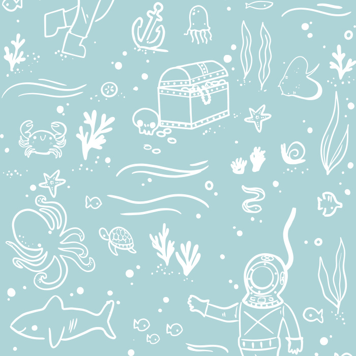 Spark imagination and inspire your little ones with our Deep Sea Dive peel and stick removable wallpaper.