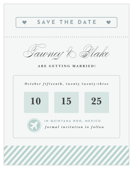 Announce your recent engagement, and future wedding, with our Boarding Pass Save the Date Magnets!