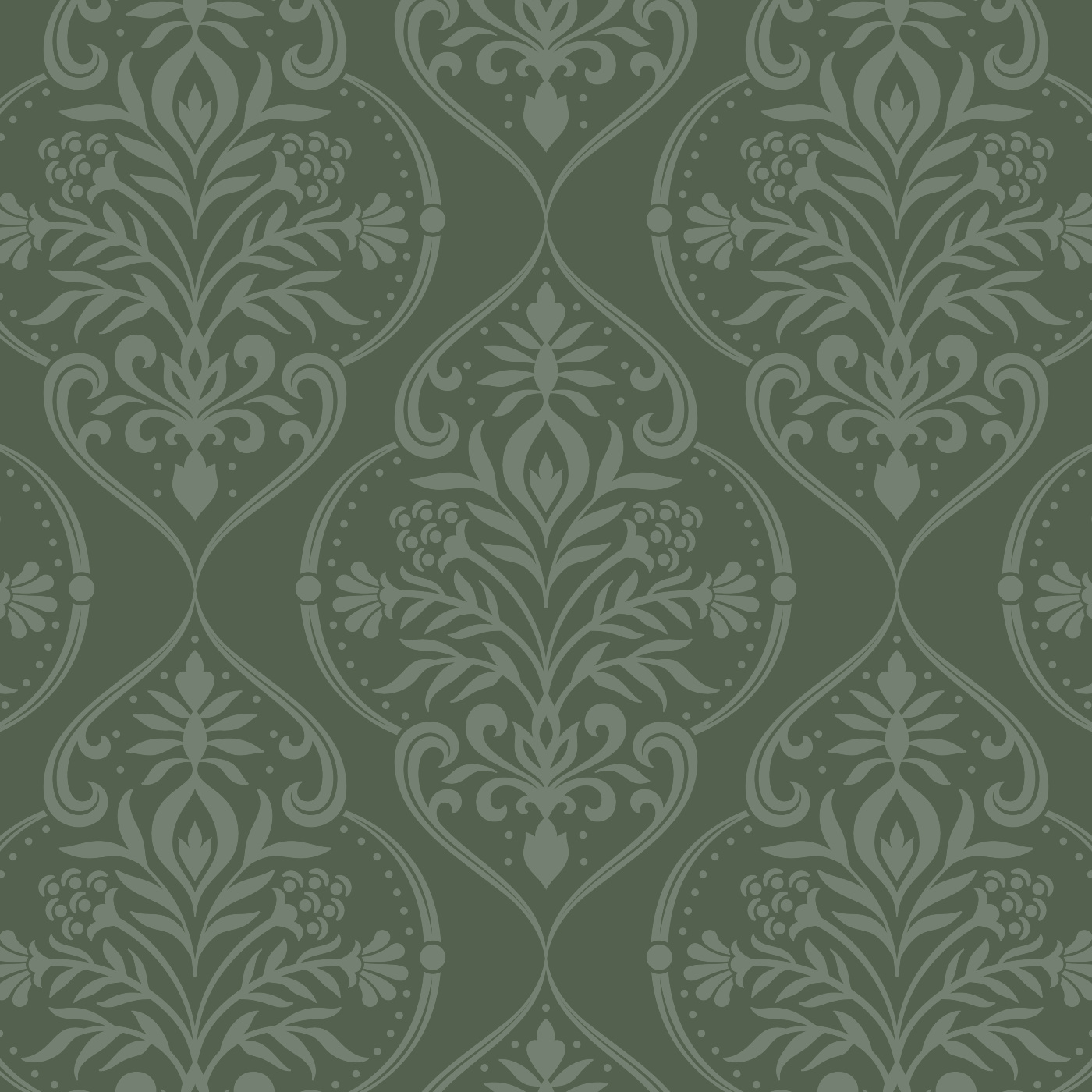Floral green damask seamless pattern. Dark green floral seamless pattern in  damask style on light green background for | CanStock