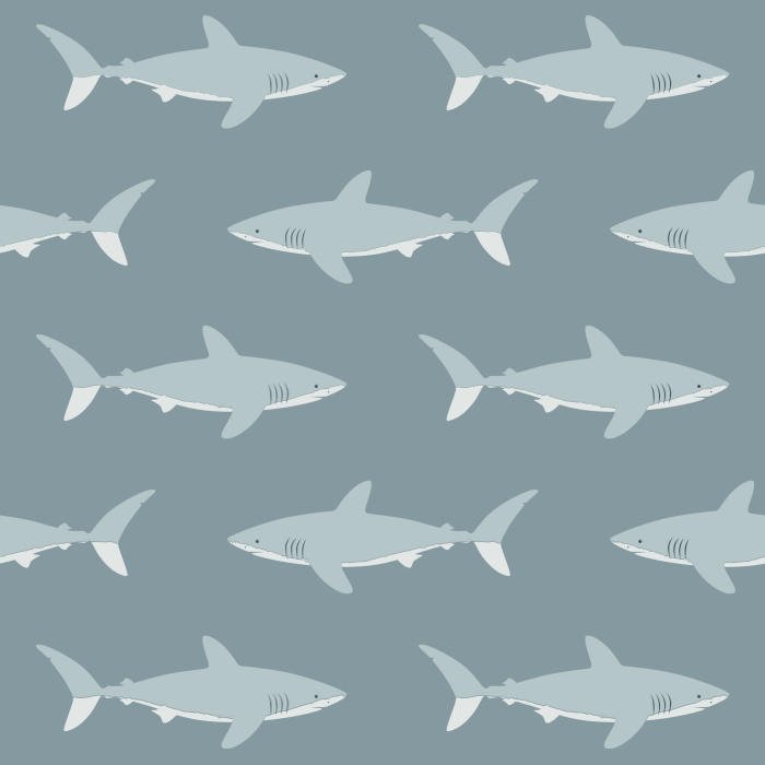 Create the perfect room accent for your little swimmer or ocean enthusiast with our Swimming Sharks peel and stick removable wallpaper.