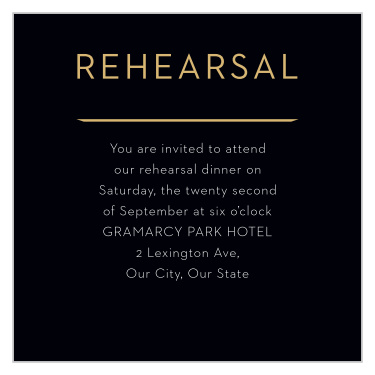 Practice makes perfect! Bring family and friends together the night before your wedding with our Golden Photo Rehearsal Cards.