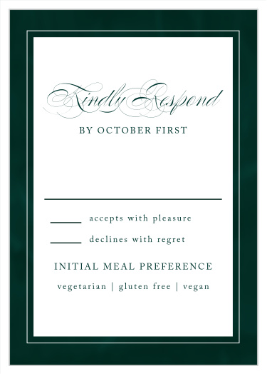 Gather a headcount of everyone that plans to attend your wedding with our Formal Velveteen Response Cards.