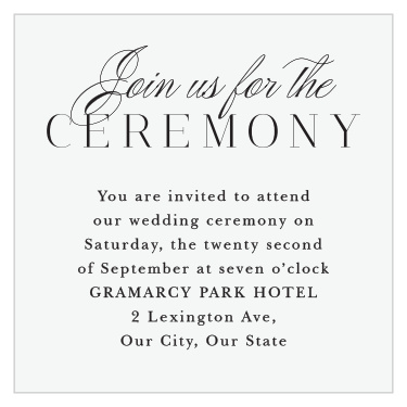 Our Lovely Opaque Ceremony Cards gather family and friends together for your wedding.