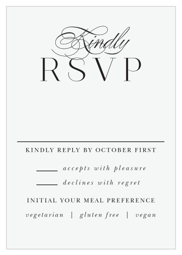 Our Lovely Opaque Response Cards help you get a complete guest list of every friend and family member that plans to attend your wedding.