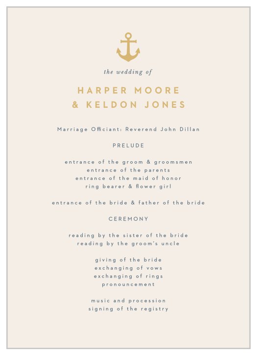 Keep family and friends up-to-date throughout your ceremony with our Maritime Anchor Wedding Programs.