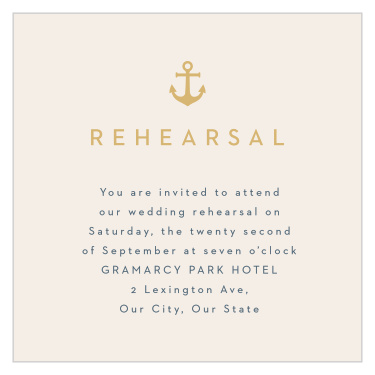 Practice makes perfect! Bring family and friends together the night before your wedding with our Maritime Anchor Rehearsal Cards.