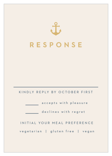 Gather a headcount of every friend and family member that plans to attend your wedding with our Maritime Anchor Response Cards.