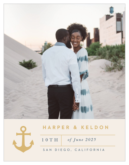 Family and friends are sure to rush to their calendars to mark your wedding date when they see the look of our Maritime Anchor Save the Date Magnets.
