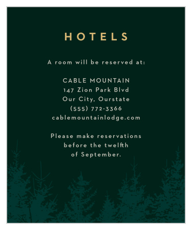 Inform out-of-town family and friends where you have booked a block of rooms with our Mountain Spruce Accommodation Cards.