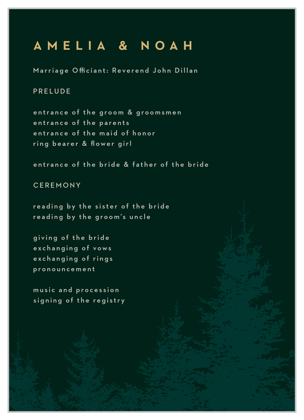 Mountain Spruce Wedding Programs