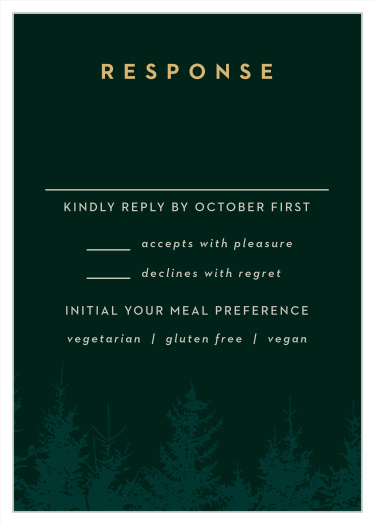 Gather a headcount of every friend and family member that plans to attend your wedding with our Mountain Spruce Response Cards.