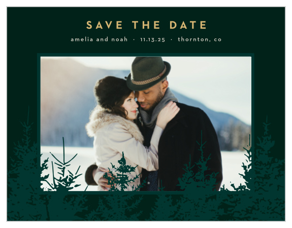 Loved ones are sure to pencil your wedding date in their calendars when they see the look of our Mountain Spruce Save the Date Magnets.