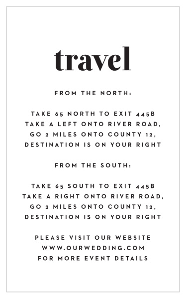 Family and friends will have no issue finding their way to your wedding venue when you send out our Modern Typeface Direction Cards.