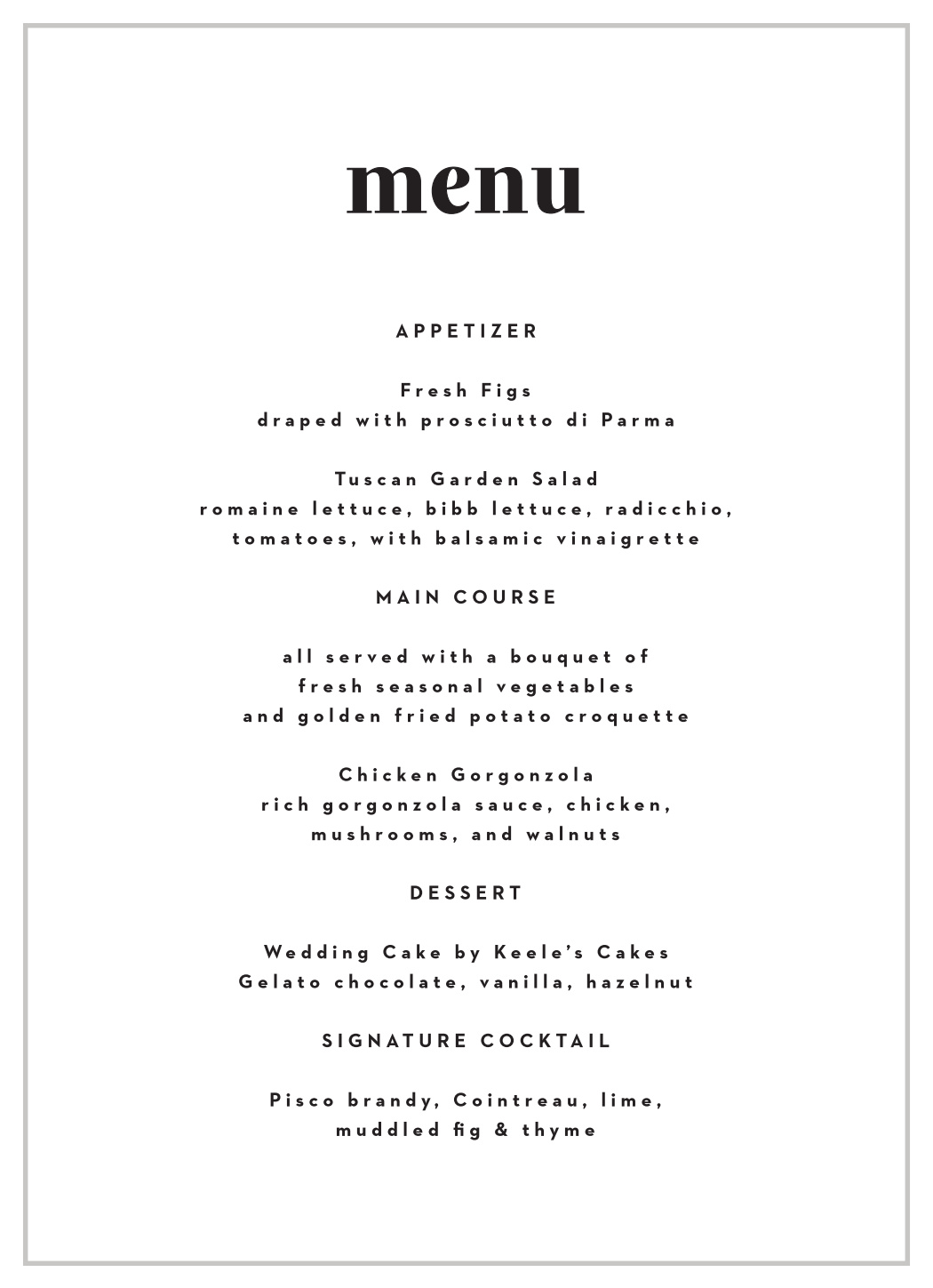 Modern Typeface Wedding Menus