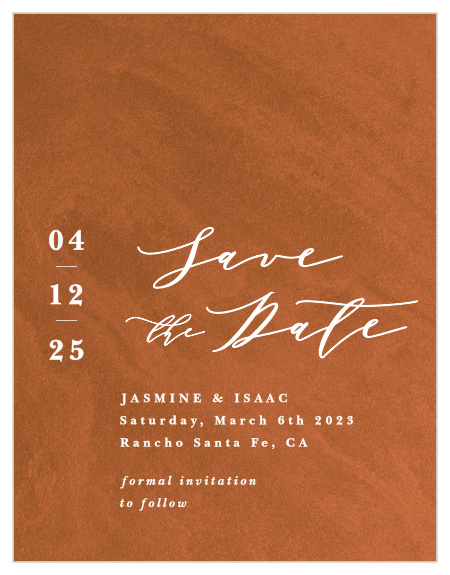 Announce your big day with our Sandstone Rust Save the Date Magnets.