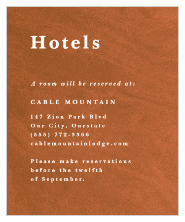 Give your traveling guests a helping hand with our Sandstone Rust Accommodation Cards.