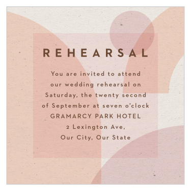 Practice makes perfect! Gather family and friends the night before your wedding with our Mod Shapes Rehearsal Cards.