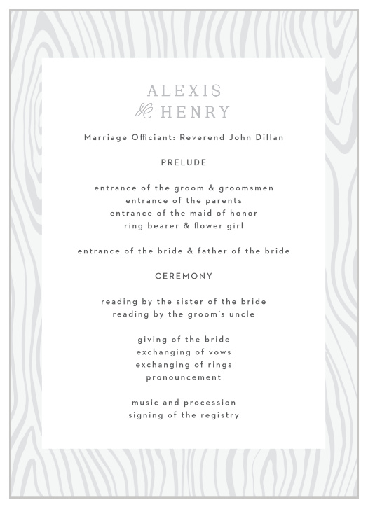 Our Wood Plank Wedding Programs keep family and friends up-to-date throughout your ceremony.