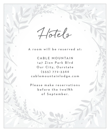 Our Icy Wreath Accommodation Cards inform out-of-town guests where the best hotel is in the area.