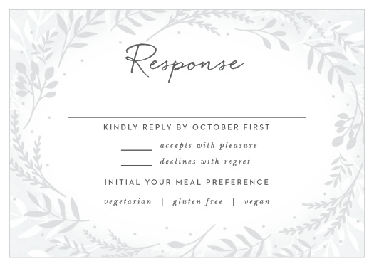 Our Icy Wreath Response Cards gather a headcount of every friend and family member that plans to attend your wedding.