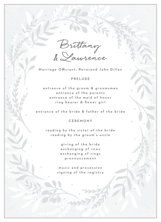 Walk family and friends through every step of your ceremony with our Icy Wreath Wedding Programs.