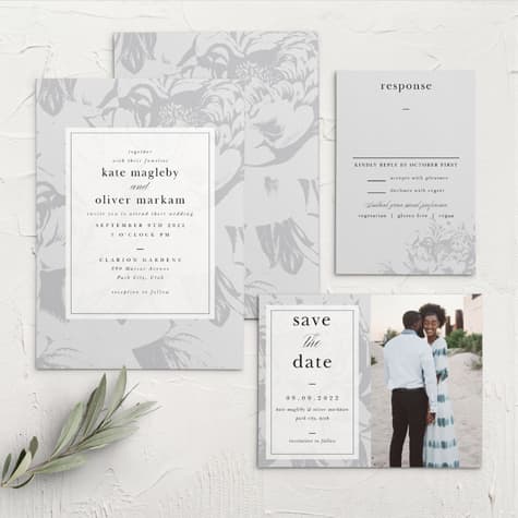 Etched Peony Wedding Invitations